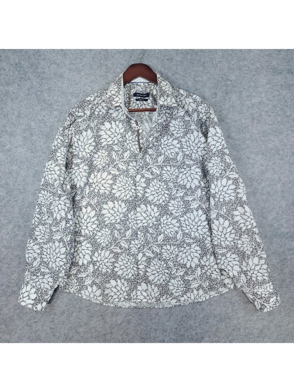 Bugatchi Shirt Men XXL White Black Floral Classic Fit Cotton Stretch Button Down